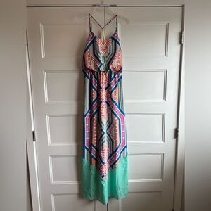 Pink Owl Pink and Blue Halter Maxi Sundress